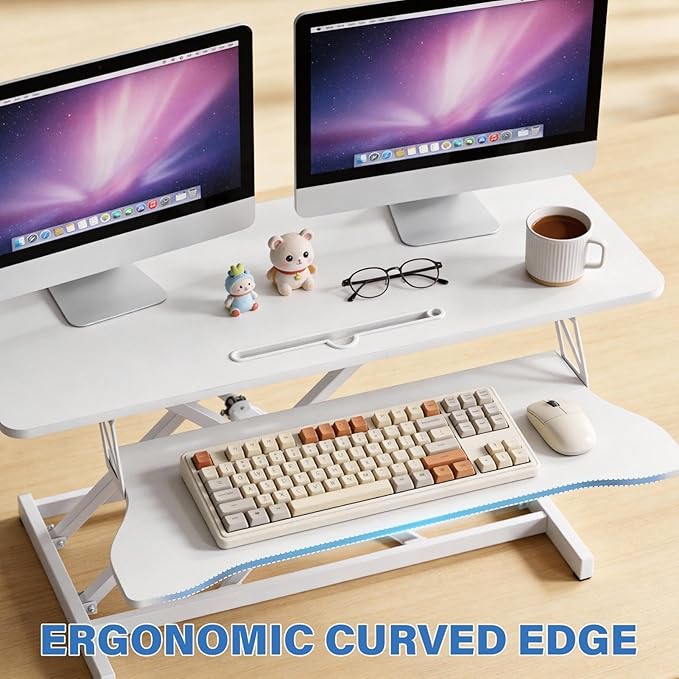 37" Height Adjustable Standing Desk Converter, Two Monitor Stable Stand up Desk Converter, 5.9"-18.8" Height Adjustable Laptop Workstation with Keyboard Tray, Desktop Riser for Home and Company