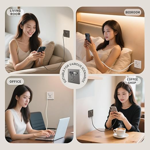 35W GaN Multi Plug Wall Outlet with Retractable Phone Charger for Bedside/Sofa, 4-in-1 Tamper-Resistant in-Wall Socket with Universal AC Port for New Renovations, UL Listed (Include 86-Type Box)