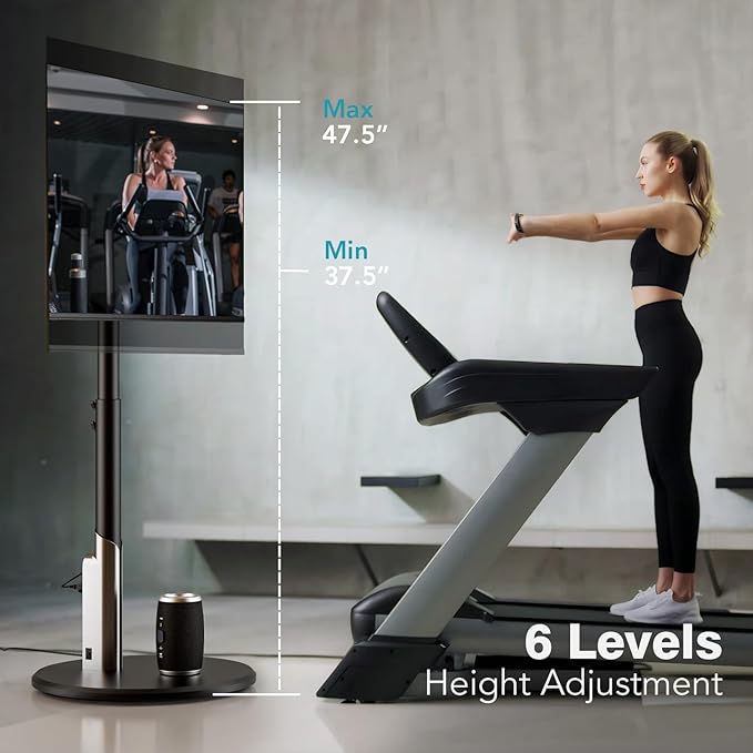 Floor Mobile TV Stand with Power Outlet, Rolling TV Cart for 27-65 Inch OLED LED Monitors, 6 Levels of Height Adjustment, Ambient Lighting on The Bottom Wheels Holds up to 88lbs, 400x400mm