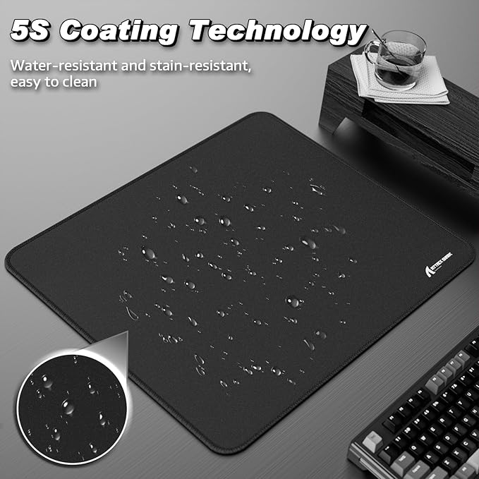ATTACK SHARK CM02 Gaming Mouse Pad for Esports Speed Large Mouse mats for Desk Waterproof Surface Stitched Edges and Anti-Slip Rubber Base Size L Laminate 17.72” x 15.75” x 0.16” Black