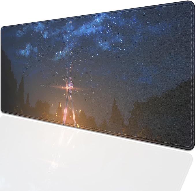 Sword of the Starry Night Mouse Pad Desk Pad, 27.5x11.8 in Extended Keyboard Mousepad with Stitched Edges, Waterproof Non-Slip Rubber Base for Office Computer Laptop Home