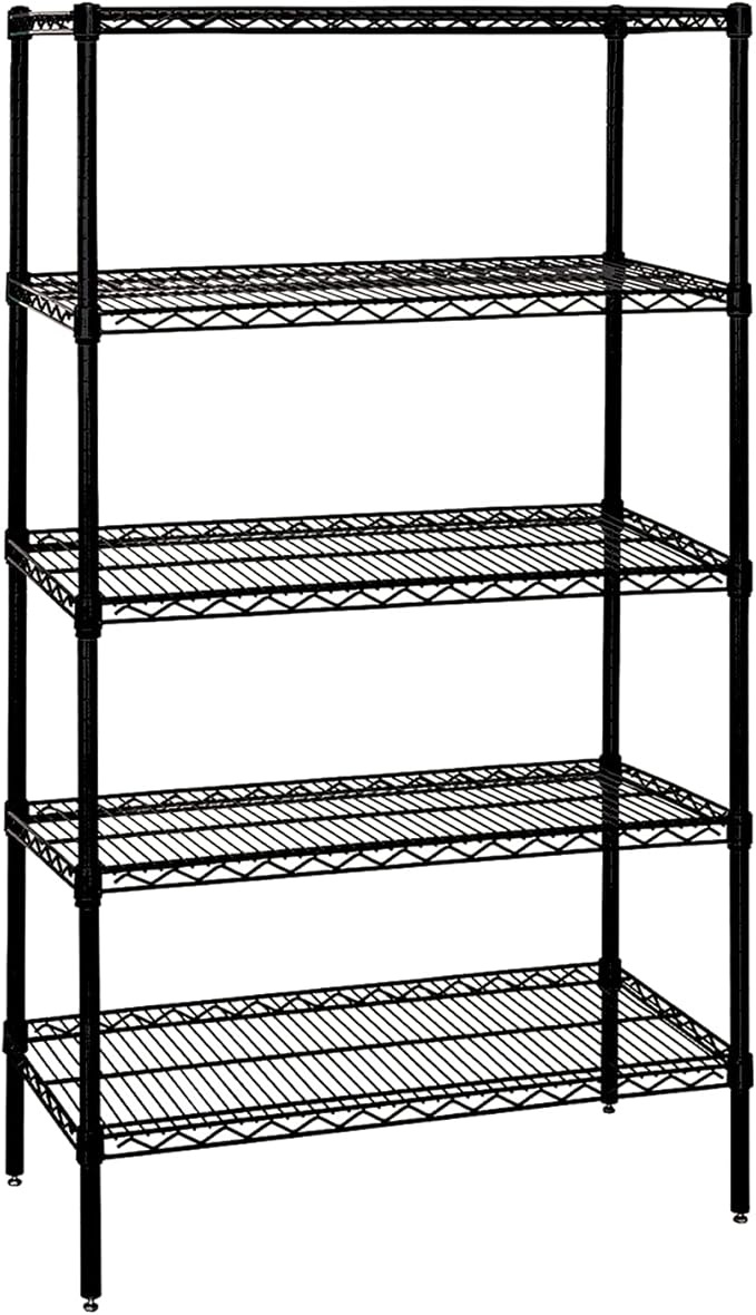 Quantum Storage Systems WR74-2142BK-5 Wire Shelving Starter Kit, 42" W x 21" D x 74" H, 600 lbs Capacity, Carbon Steel, Epoxy Coated, Black, NSF