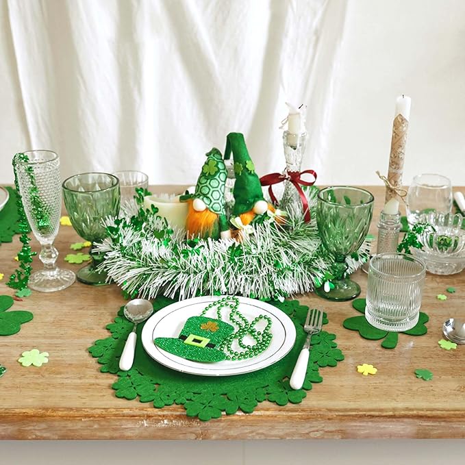 Noctiflorous St. Patrick’s Day Shamrock Green Round Felt Placemats with Coasters Set of 12 Table Decoration Durable Heat-Resistant Non-Slip Washable Place Mats Indoor Outdoor Kitchen Dining Table Mats
