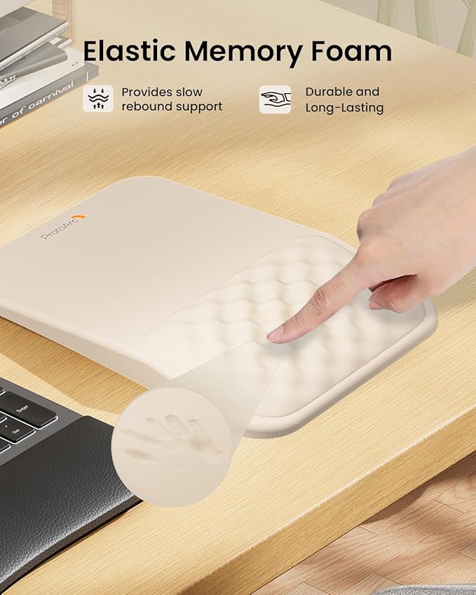 ProtoArc MP50 Ergonomic Mouse Pad with Wrist Rest, MP50 Mousepad with Massage Design, Soft Memory Foam and Non-Slip PU Base for Pain Relief, Desk, Home, Office, 12x8 Inches, Beige