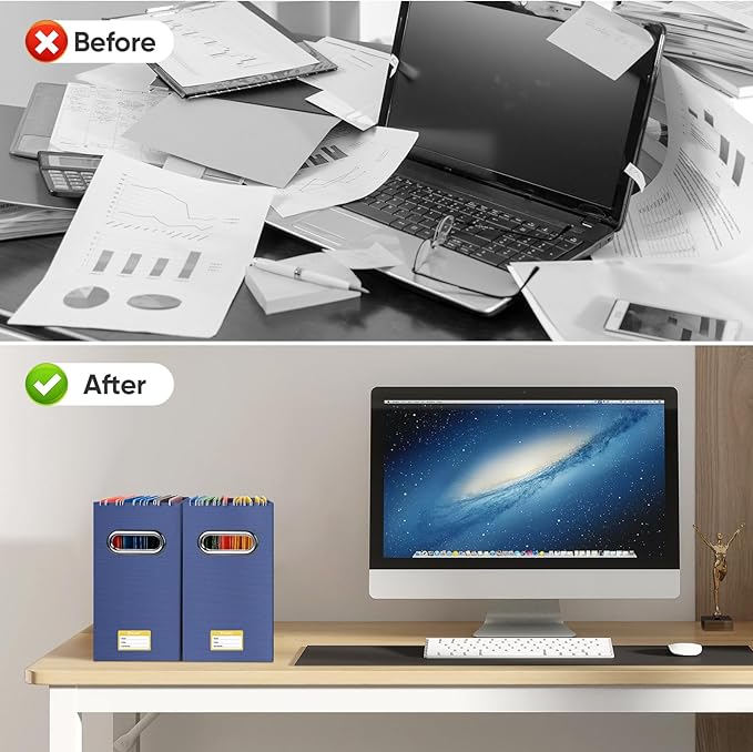 BALEINE File Organizer Box, Cardboard File Folder Organizer with Handle for Letter Size, Portable Collapsible Hanging Filing Box for Home Office Document Storage (1 Pack, Navy)