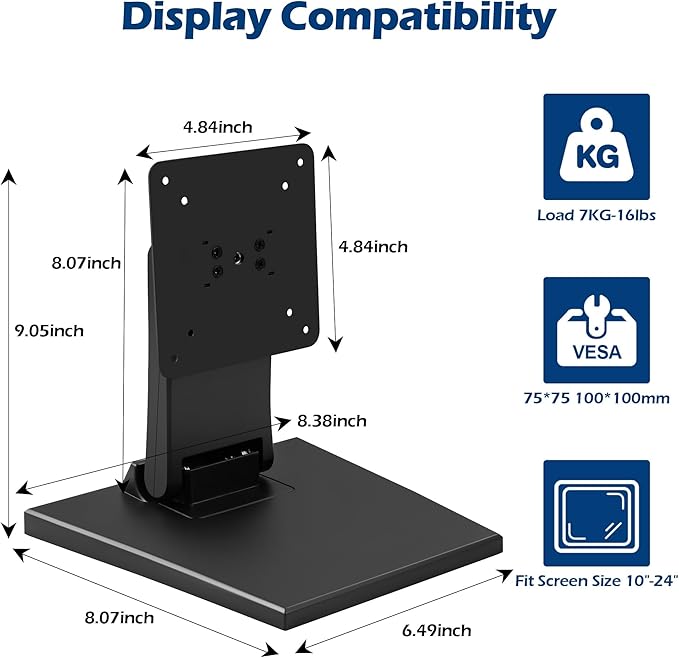 WEARSON Low Profile Monitor Stand - Foldable Touch Monitor MINI PC Stand Compatible with VESA 75x75 and 100x100mm Monitor Mounts For Kiosk,AIO Monitor Base Adjustable Folding Flat