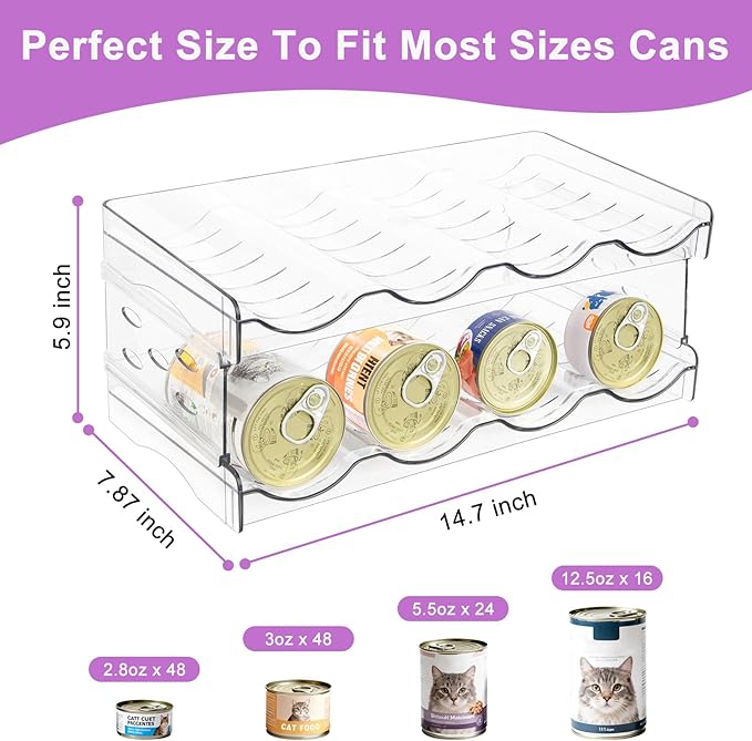 Cat Food Can Organizer, Can Organizer for Pantry, Transparent Cat Food Storage Container Holds 48 (3.5oz) Cans, Canned Food Organizer and Storage for Countertop Kitchen Cabinet (4 Tier-2 Layer)