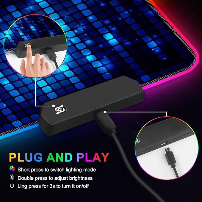 ARTSO Blue RGB Gaming Mouse Pad, XXL Mousepad Non-Slip Rubber Base, Cool Computer Desk Pad Keyboard Mat LED Glowing Square Extended Mouse Pad for Gamer