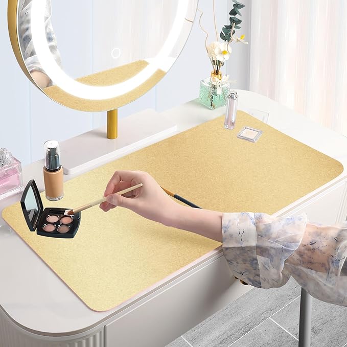 Makeup Mat for Vanity to Protect Desk Top 31.5 x 15.7 in, Dual-Sided Makeup Mat, Easy to Clean Desk Pad - Waterproof and Oilproof Vanity Accessories (Gold and Pink)