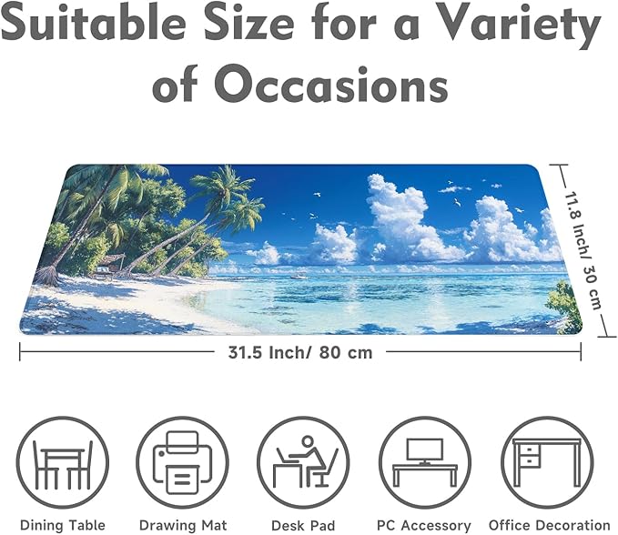 Desk Mat Mouse Pad Gaming Desk Pad XL Large Mouse Mat Office Decor Accessories (Beach)