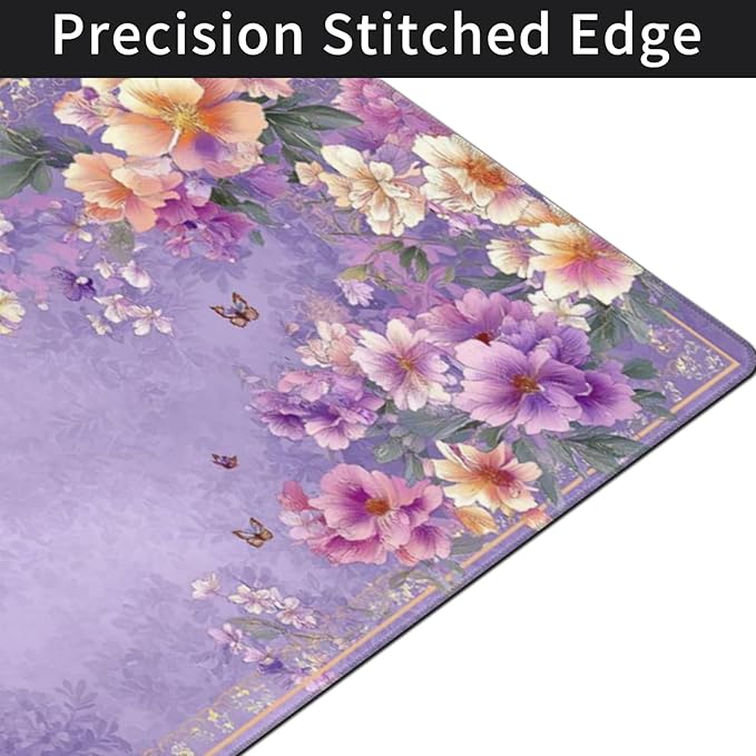 Extra Large Floral Mouse Pad‌ 48" x 24" - Beautiful Flower & Butterfly Design XXXL Desk Mat with Non-Slip Base, Violet Mousepad Comfortable Keyboard Mat for Gaming & Work