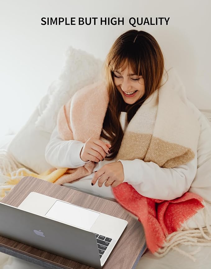 ZEAPTAC Portable Lap Laptop Desk with Pillow Cushion, Fits up to 15.6 inch Laptop, Lap Stand for Bed & Couch & Carpet, Book Tablet/Drawing Board/Computer Laptop Stand - Dark Brown Wood