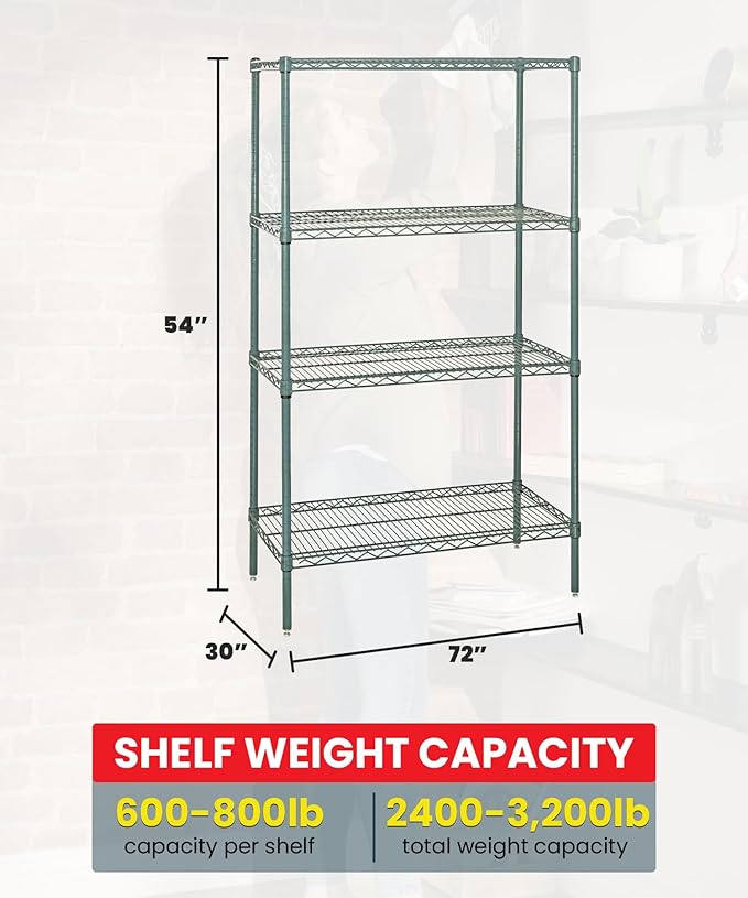 Quantum Storage Systems WR54-3072P Starter Kit Wire Shelves Green Epoxy 4 Shelves 54" H x 72" W x 30" D