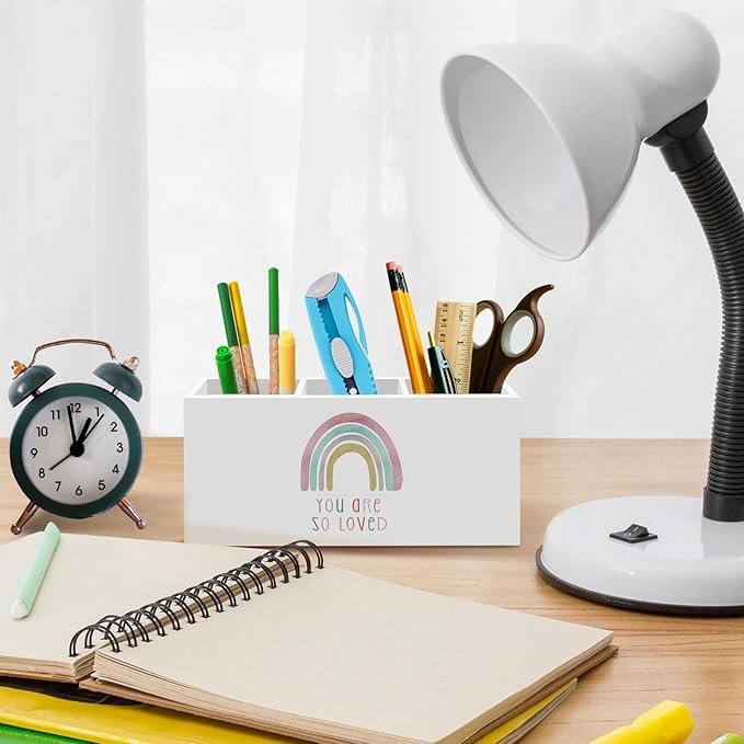 Kids Rainbow Pen Pencil Holder for Desk, Inspirational You Are Loved Office Desk Accessories, Boho Rainbow Pen Holders Organizer for School Kids Girls Room Bedroom Classroom Nursery Decor