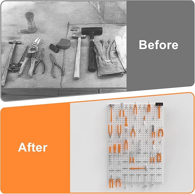 WALMANN 96 PCS Metal Pegboard with Pegboard Hooks, Garage Wall Tools Storage Pegboard for Garage, Workbench, Peg Boards, Tool Organizer Board and Hooks(Grey)