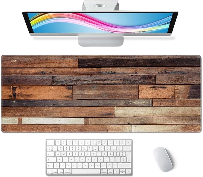 Desk Mat, Old Wood Plank Texture Extended Gaming Mouse Pad Large, 31.5"x11.8" Big Mouse Pad with Non-Slip Base and Stitched Edge, Long Computer Keyboard Mouse Mat for Home Office Work