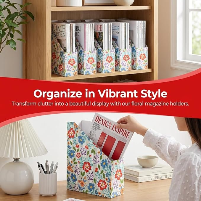 WRINGKIT 20 Pack Cardboard Magazine File Holder, Foldable Magazine Organizer Box, Large Vertical Magazines Storage Bin with Blank Label Sticker for School Office Shelves, File Folders for Documents