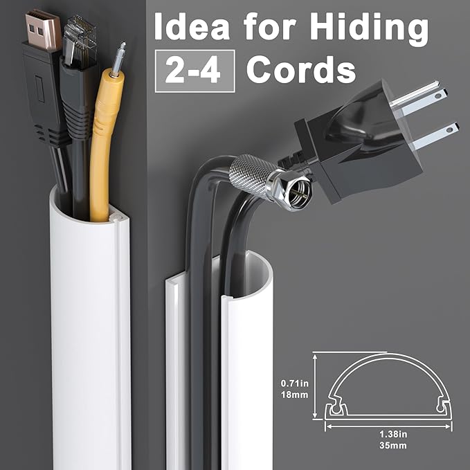 ZhiYo Cord Hider 34in (2X L17in), Cable Hider for 2-4 Cords, Wire Covers for Wall Mount TV, Cable Raceway Beige, W1.4in x H0.7in