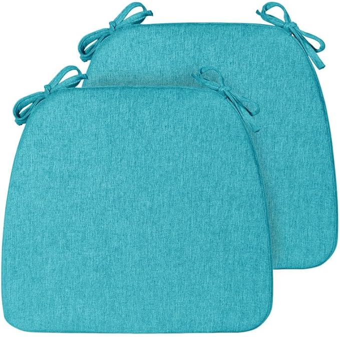 Chair Cushions Set of 2, D-Shaped Seat Cushion for Chair, Non Slip Chair Pads with Ties, 17" x 16" x 2", 40D Foam, Removable Washable Cover, Seat Cushions for Kitchen Chairs, Lake Blue