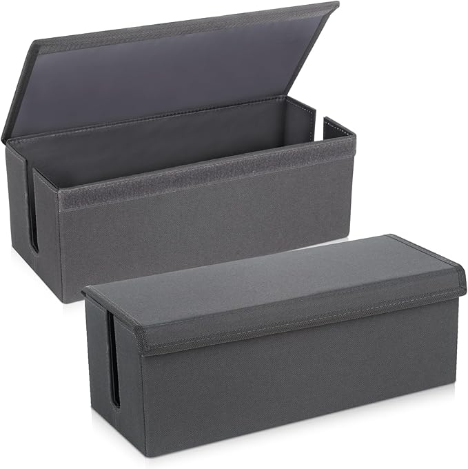 2 Pack Cable Management Box, Fabric Cord Hider Box with Lid,Cord Storage Box for Power Strip,TV Wires, Computer, Router, USB Hub,Under Desk Cord Organizer, Desk Cable Storage
