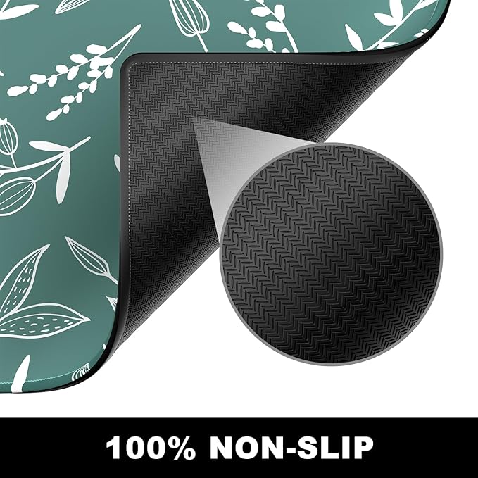 BOSOBO XXL Extended Gaming Desk Mat - Desktop Full Cover 35.5 x 15.7 Inches, Minimalist Green Flowers