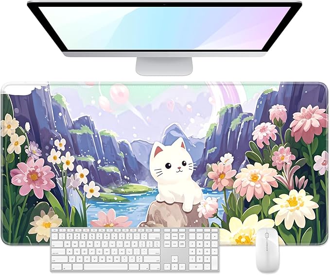 Desk Pad, 32" x 16" XXXL Extended Large Gaming Mouse Pad, Desktop Decor Desk Mat, Men Women Office Supplies and Accessories, Cute Anime Mouse Mat for Laptop & Keyboard, Cute Cat