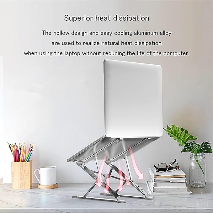Adjustable Laptop Stand, Foldable Aluminum for 10-17” Laptops, Ergonomic Silver