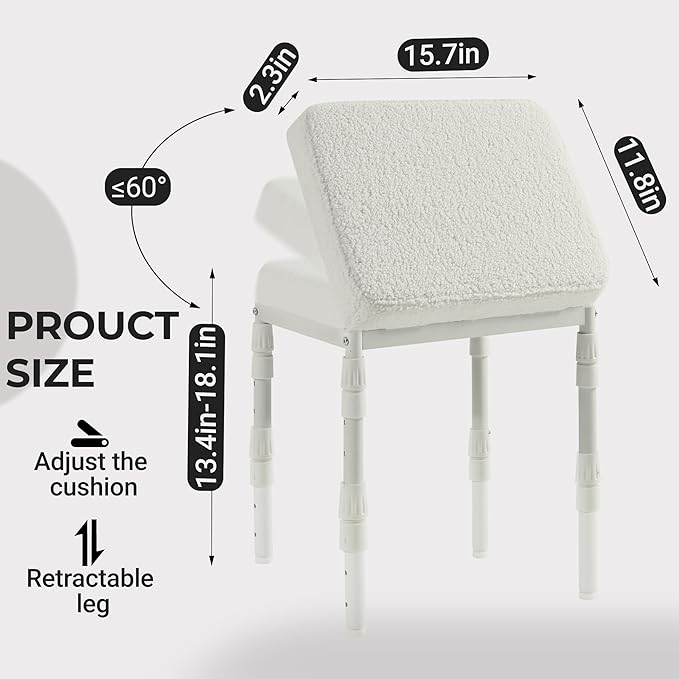 TIOPGHAD Adjustable Ottoman Pouf, 4 Height Position & 60 Degree Tilt Angle Teddy Bear Fleece Ottomans Foot Stools Pouffe Footstool for Under Desk for Living Room Home Office(Beige Fleece)
