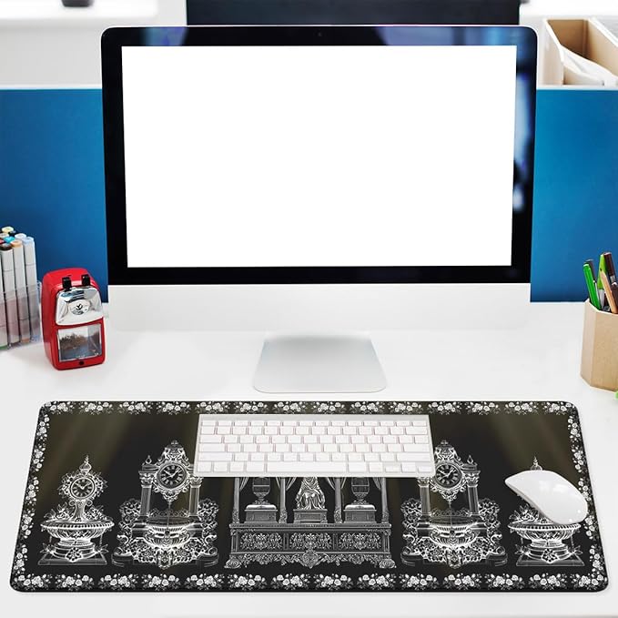 Gothic Desk Pad Mouse Pad Vintage Black White Victorian Rose Cathedral XL Mouse Pad Large Mousepad Extended Laptop Keyboard Mat Gaming Desk Pad Mouse Mat 31.5"x11.8"