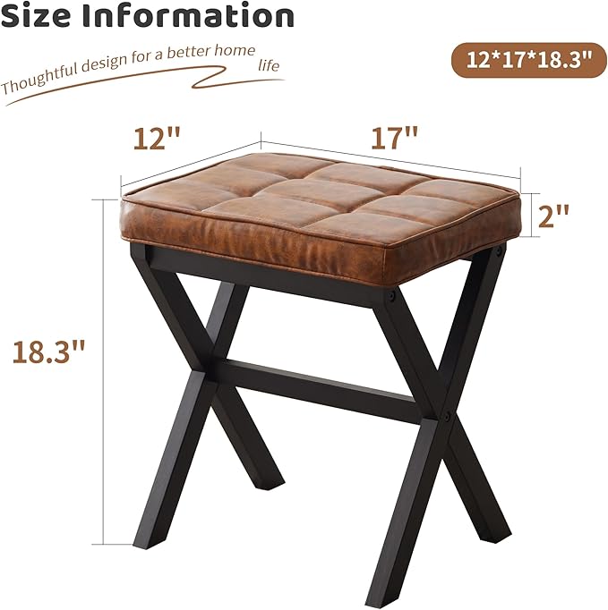 Foot Stool Small Ottoman Foot Rest Padded Foot Stool Desk for Under Office Desk Vanity Stool Bamboo Footstool Sofa Footrest Shoe Stool Small Foot Stools (Black Legs + Patterned Brown)