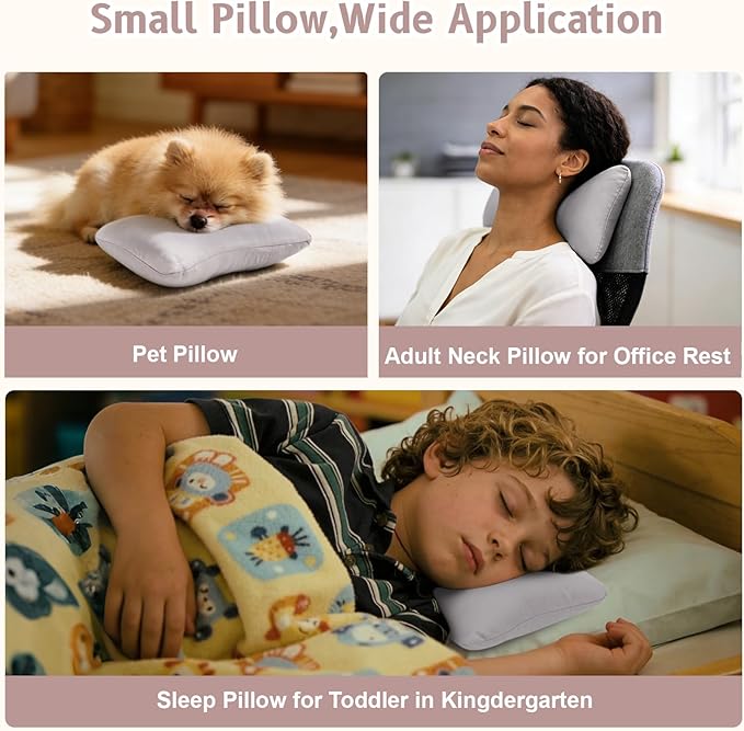 vocheer Small Pillows for Sleeping, 11"x7" Mini Pillow for Travel, Tiny Pillow for Neck, Lumbar, Knee, Wrist, Pets, Cotton Small Back Pillows for Travel, Bed, Office, Machine Washable, Dove-2pc