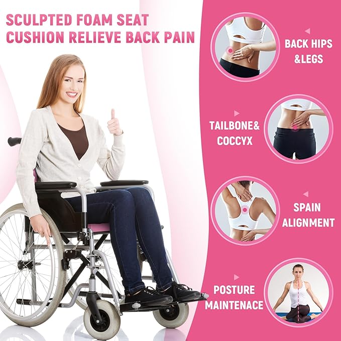 Geiserailie 1 Pcs 32 x 18 x 3 Inches Egg Foam Pad with Back Egg Foam Cushions Wheelchair Seat Cushion to Relieve Back for Office Chairs Wheelchairs Recliner Chair Accessories (Pink)