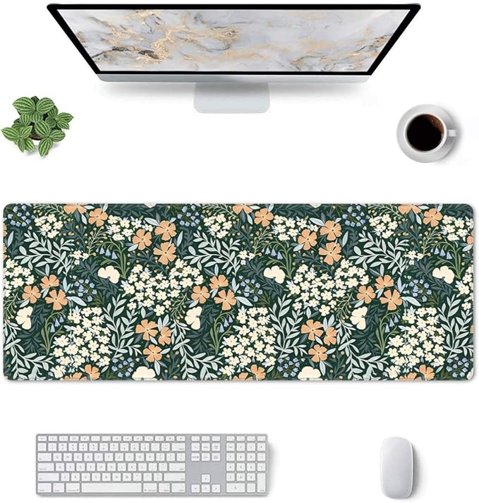 XL Vintage Garden Floral Large Gaming Mouse Pad, Long Extended Full Mouse Mat Desk Pad for Top Keyboard Table, Aesthetic Cute Big Stitched Mousepad Gifts for Women Office Decor, 31.5 * 11.8 in
