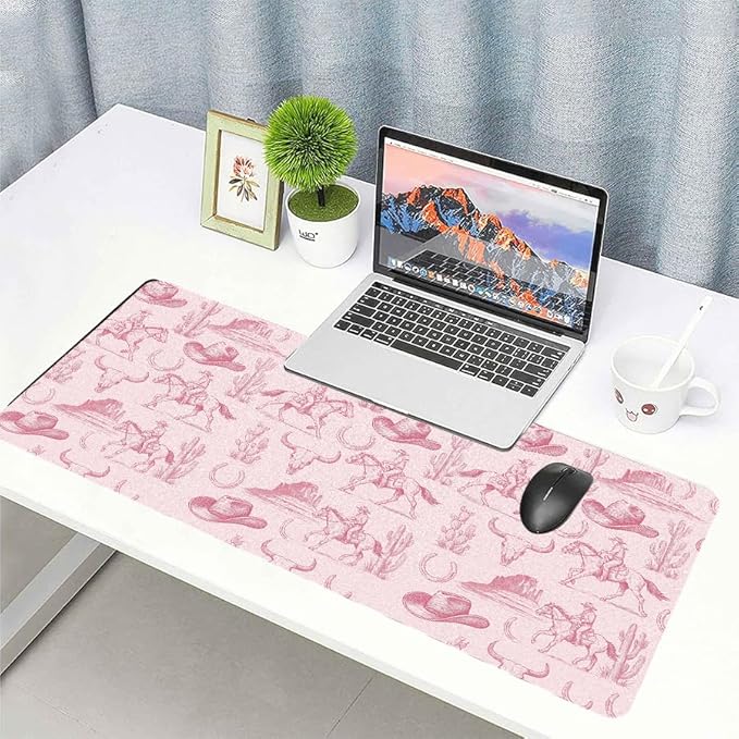 Western Adventure Desk Mat, Cowboy Theme PU Leather Desk Pad - Large Non-Slip Office Mat for a Rustic & Bold Gaming & Home Workspace Bold Statement Gift （31.5 * 15.75in）