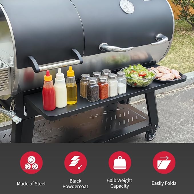 Utheer Folding Front Shelf for recteq DualFire 1200 Pellet Grill, Heavy-Duty Steel BBQ Prep Table, 40.7" x 10.2", 60 LB Load, Space-Saving Foldable Grill Shelf
