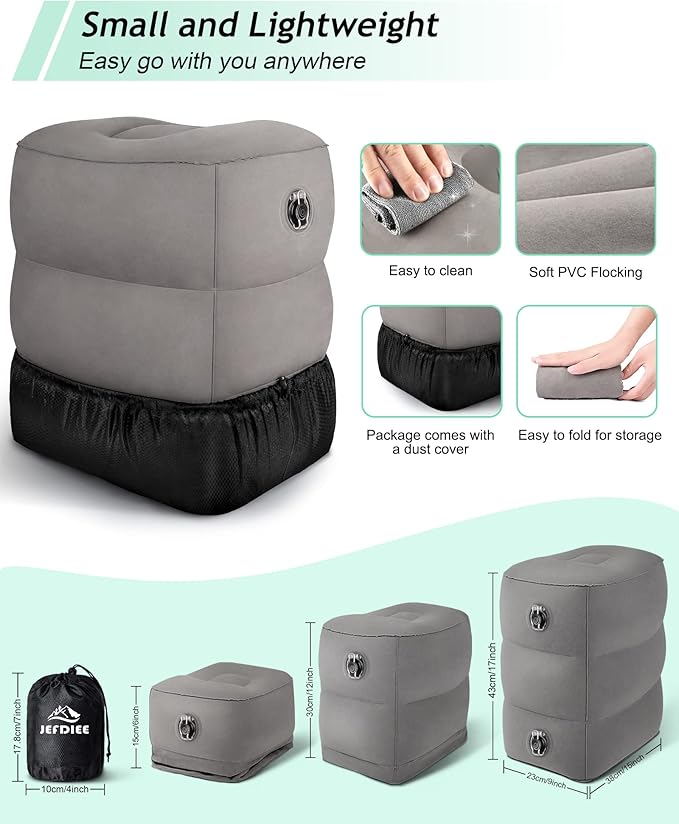 Inflatable Travel Foot Rest Pillow,Kids Airplane Bed,Adjustable Height Flight Pillow,Travel Essentials for Airplane,Office,Home,Trains,Cars