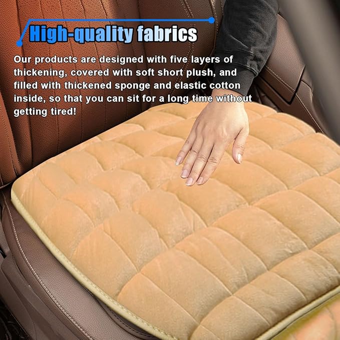 LAINLOY Car Seat Cushion, Soft Plush Vehicle Driver Seat Pad with Storage Pocket, Non-Slip Flat Rubber Bottom, Universal Seat Protector Cover for Truck, Car, SUV, Home, Office, Chair(Beige)