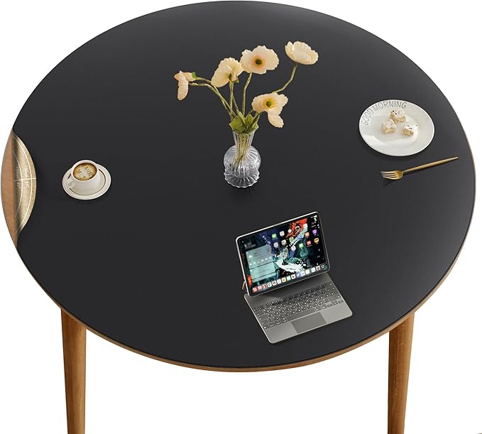 CENNBIE 54/51/47/43/40 Inches Round Table Mat - Cork Leather Table Pad - Suitable as Side Dining Coffee Table Cover Protector - Can Be Cut to Fit (Black)
