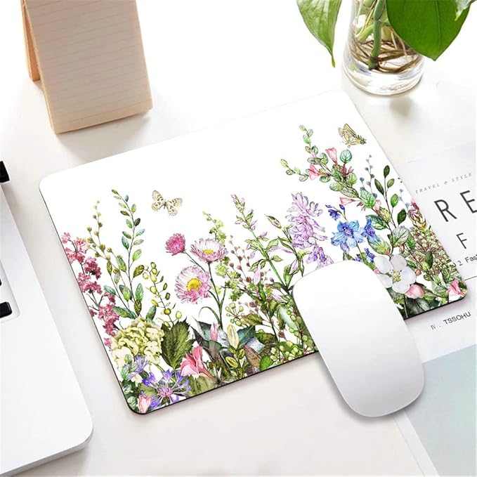 Border with Herbs and Wild Flowers Mouse Pad Non-Slip Rubber Base Gaming MousePads for Computers Laptop Office, Computer Mouse Pad for Wireless Mouse, 9.5"x7.9"x0.12" Inch(240mm x 200mm x 3mm)
