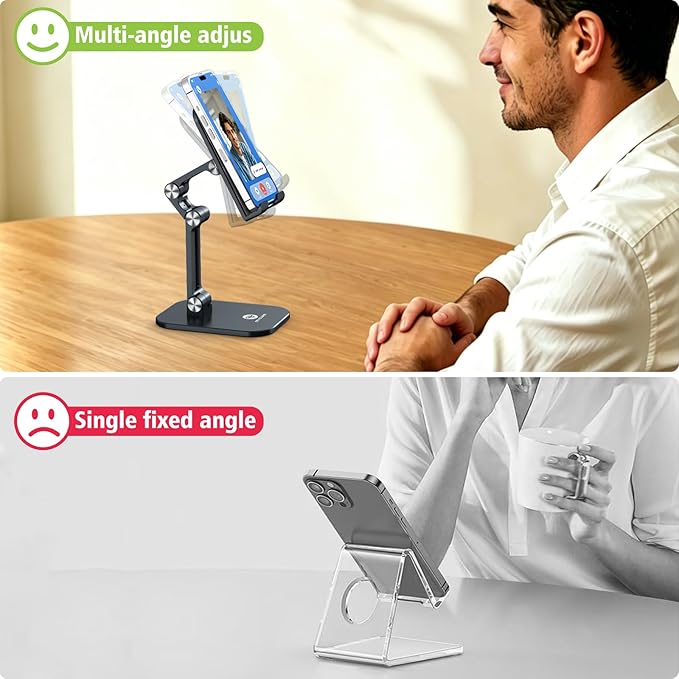 OCYCLONE Phone Stand, Cell Phone Stand Holder for Desk Office Accessories, Adjustable iPhone Stand Men Gift for Father Compatible with 4"-13" All Phones iPad Tablet - Black