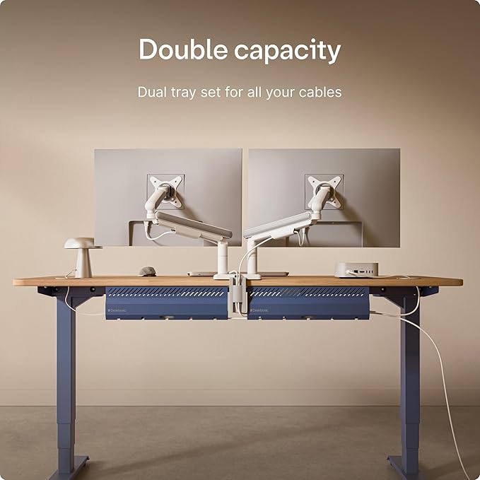 Desktronic Cable Duct Desk Blue Set of 2 - Stainless Steel Cable Management Desk Cable Duct with 5 Cable Cut-Outs - Easy to Install Cable Organiser - Cable Holder