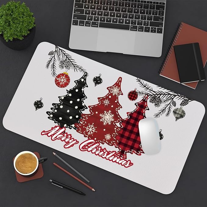 Christmas Mouse Pad PU Leather Christmas Tree Desk Mat Large Waterproof Gaming Pad Merry Christmas Non-Slip Keyboard Mouse Pad for Gamer Office&Home