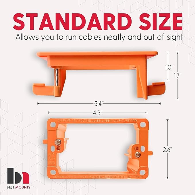 1 Pack Wall Plate Cable Pass Through with Bracket - In Wall Cable Management Kit - Recessed Cable Wall Plate Pair with Single Gang Low Voltage Mounting Bracket - Decorator Cover for Low Voltage Cables