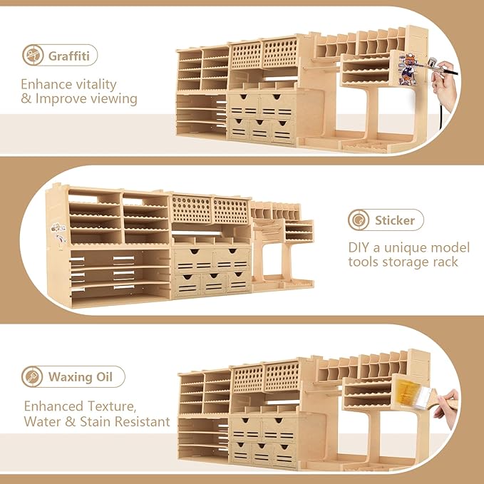 Plastic Model Tool Organizer, Organize Plastic Model Building Tools Pliers/Tweezers/Brushes/Screwdrivers Stick Tools, MDF Material Model Workbench, Suitable for Tamiya/Gundam Tools GK Pro