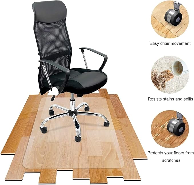Azadx Office Chair Mat for Hardwood Floor 36 X 48, Plastic Mat for Office Chair Easy Glide on Hard Floors, Clear Computer Chair Mat Office Floor Mat Protector for Wood Floors
