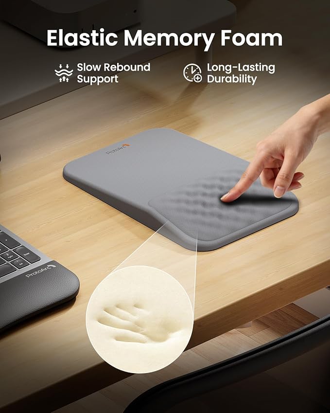 ProtoArc Ergonomic Mouse Pad with Wrist Rest, MP50 Mousepad with Massage Design, Soft Memory Foam and Non-Slip PU Base for Pain Relief, Desk, Home, Office, 12x8 Inches, Gray