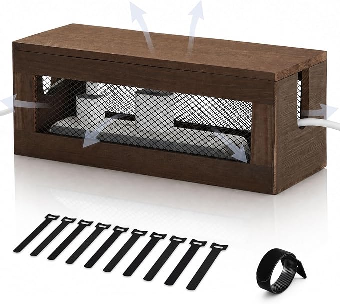 Chunful 13 Inch Cable Management Box, Wood Cord Hider Organizer with Magnetic Lid & Organizer for Power Strip, TV Wires & Desk Cable Storage, Ventilation Hide Floor Cables