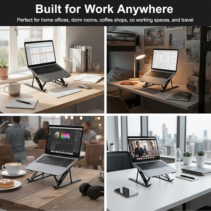 Foldable Laptop Stand, 7-Level Adjustable Aluminum Alloy Tablet Holder, Ultra-Thin Portable Notebook Riser for Desk, Office, Home, Travel (Silver,Aluminum Alloy)