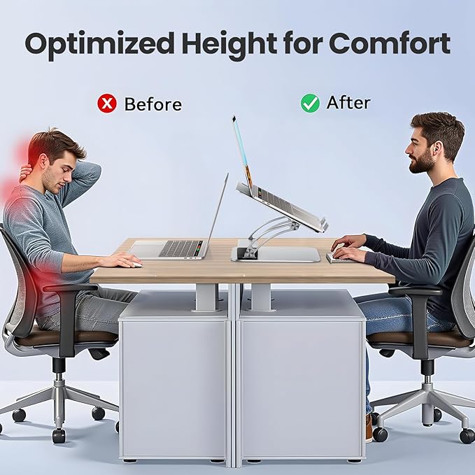 tounee Laptop Stand with Detachable USB-C Hub, 100W PD Charging, 4K@60Hz HDMI, 3 USB Ports, Ergonomic Laptop Holder Docking Station for 10-17" Laptops, MacBook & More - Silver