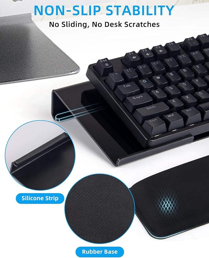 Keyboard Stand with Wrist Rest - Comfortable Wrist Pad for Easy Typing, Keyboard Tray for Office, Home, School (Fits Most Standard Keyboards) (Black)